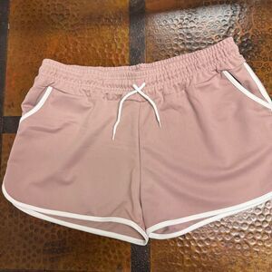 NWT (XXL) Pink Retro Athletic Shorts - Dolphin Hem, Pockets, White Trim